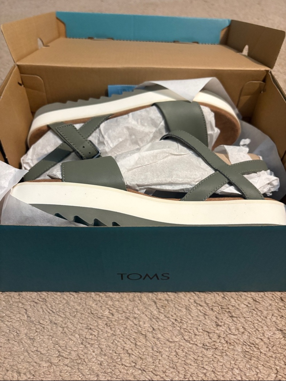 TOMS Olive Strap Platform Sandals with White Sole